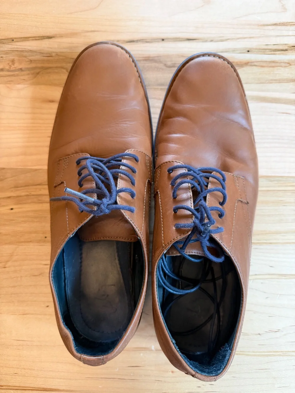 Brown Leather Men's Dress Shoes with Navy Laces